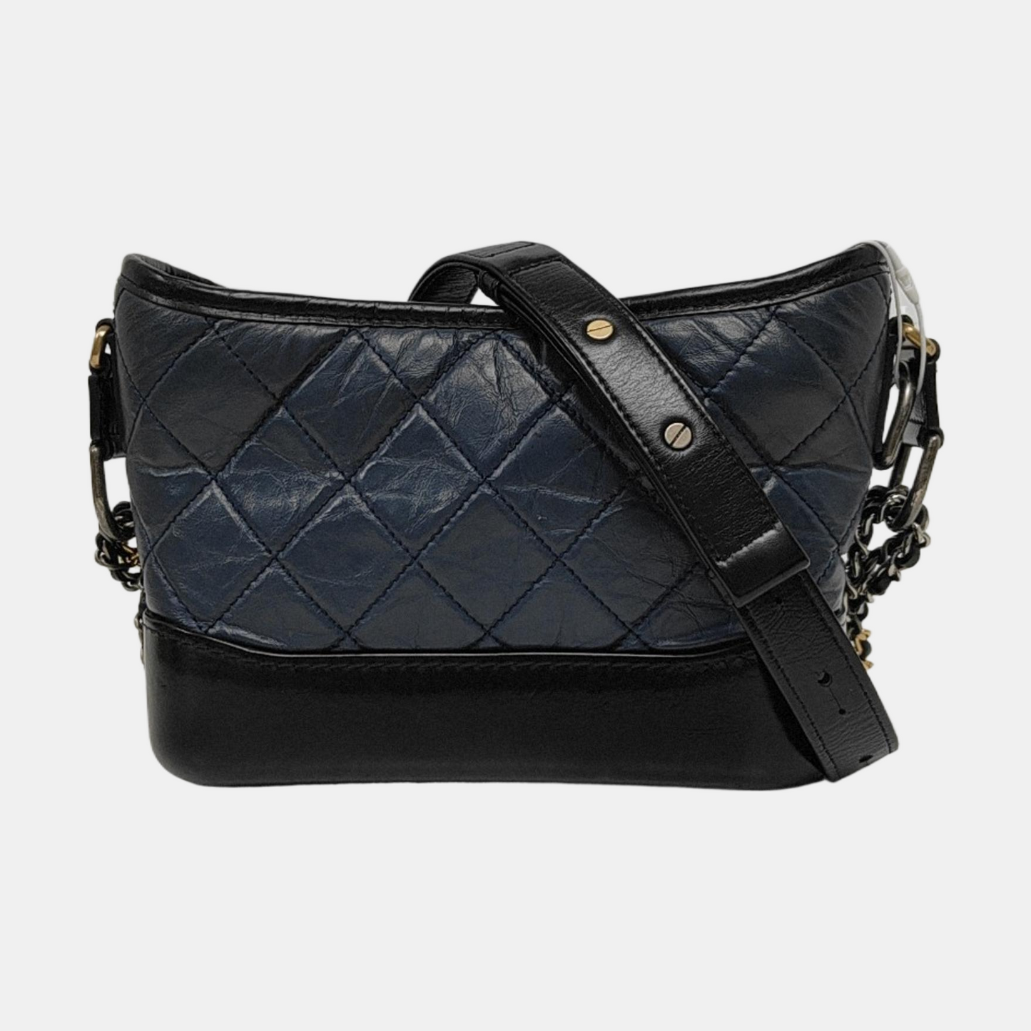 CHANEL GABRIELLE Small Size Dark Blue Leather Quilted Shoulder Bag Tote Bag Crossbody Bag Removable Strap-(SKU)-969480894
