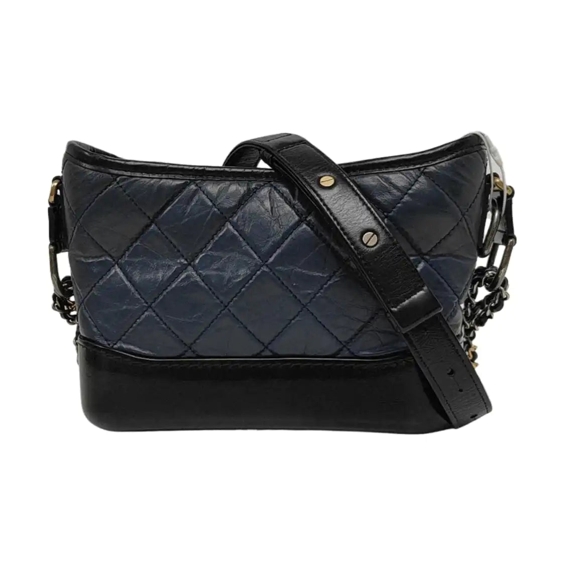 CHANEL GABRIELLE Small Size Dark Blue Leather Quilted Shoulder Bag Tote Bag Crossbody Bag Removable Strap-(SKU)-969480894