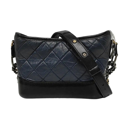 CHANEL GABRIELLE Small Size Dark Blue Leather Quilted Shoulder Bag Tote Bag Crossbody Bag Removable Strap-(SKU)-969480894