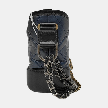 CHANEL GABRIELLE Small Size Dark Blue Leather Quilted Shoulder Bag Tote Bag Crossbody Bag Removable Strap-(SKU)-969480894