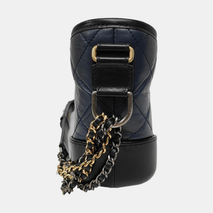 CHANEL GABRIELLE Small Size Dark Blue Leather Quilted Shoulder Bag Tote Bag Crossbody Bag Removable Strap-(SKU)-969480894