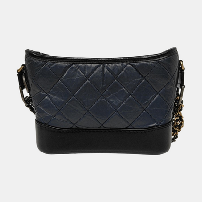 CHANEL GABRIELLE Small Size Dark Blue Leather Quilted Shoulder Bag Tote Bag Crossbody Bag Removable Strap-(SKU)-969480894
