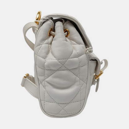 DIOR Dior Caro White Lamb Skin Woven Check Double Shoulder Bag Golden Hardware-(SKU)-969428669