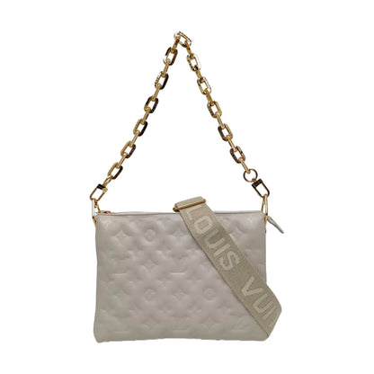 LOUIS VUITTON COUSSIN Small White Lamb Skin Embossed Crossbody Shoulder Bag Gold Hardware 2 Removable Straps-(SKU)-969252517