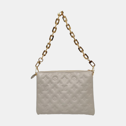 LOUIS VUITTON COUSSIN Small White Lamb Skin Embossed Crossbody Shoulder Bag Gold Hardware 2 Removable Straps-(SKU)-969252517