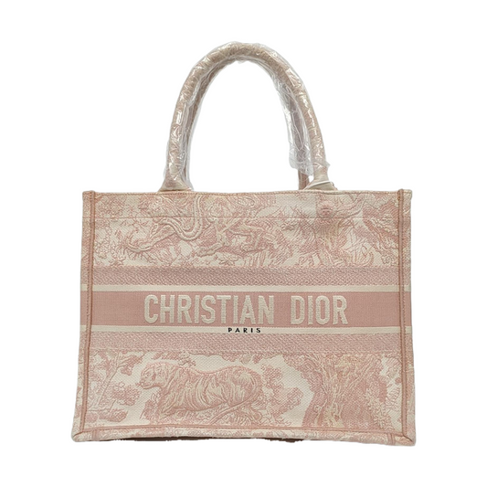 DIOR Book Tote Medium Size Pink Canvas Embroidered Jacquard Tote Shoulder Bag-(SKU)-969214603