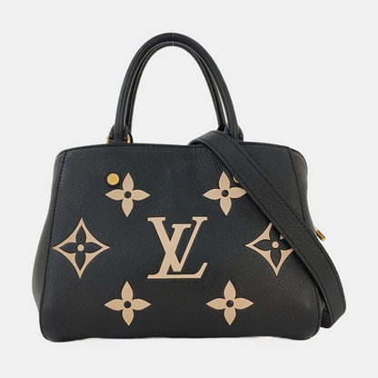 LOUIS VUITTON MONTAIGNE BB Black Leather Grained Montaigne Bag Shoulder Bag Crossbody Handbag with Gold Hardware and Removable Strap-(SKU)-969635032