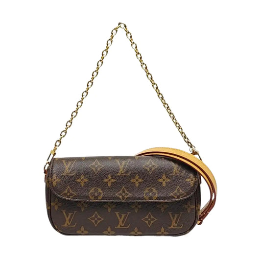 LOUIS VUITTON IVY Brown Coated Canvas Monogram Shoulder Bag Crossbody Bag Handbag 2 Detachable Straps Gold Hardware-(SKU)-969396104