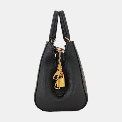 LOUIS VUITTON MONTAIGNE BB Black Leather Grained Montaigne Bag Shoulder Bag Crossbody Handbag with Gold Hardware and Removable Strap-(SKU)-969635032