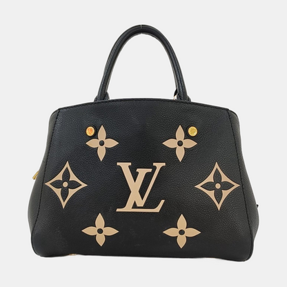 LOUIS VUITTON MONTAIGNE BB Black Leather Grained Montaigne Bag Shoulder Bag Crossbody Handbag with Gold Hardware and Removable Strap-(SKU)-969635032