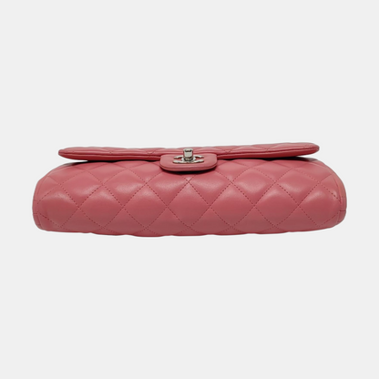 CHANEL CLASSIC FLAP Pink Lamb Leather Quilted Chevron Shoulder Bag Silver Hardware 18 Openings Complete Accessories-(SKU)-969451991