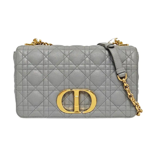 DIOR Dior Caro Medium Gray Calfskin Quilted Crossbody Bag Single Shoulder Bag Gold Hardware Removable Strap-(SKU)-969611212