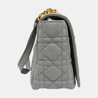 DIOR Dior Caro Medium Gray Calfskin Quilted Crossbody Bag Single Shoulder Bag Gold Hardware Removable Strap-(SKU)-969611212