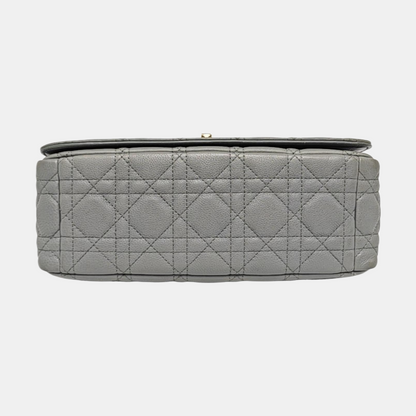 DIOR Dior Caro Medium Gray Calfskin Quilted Crossbody Bag Single Shoulder Bag Gold Hardware Removable Strap-(SKU)-969611212