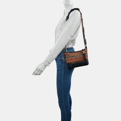 CHANEL GABRIELLE Small Colorful Jacquard Fabric Hobo Shoulder Bag Crossbody Bag 25 Clasp Gold Silver Hardware Removable Shoulder Strap-(SKU)-969483161