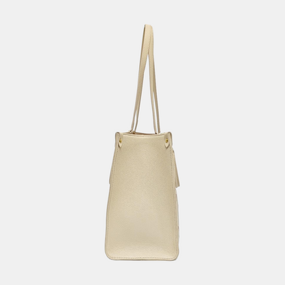 LOUIS VUITTON ONTHEGO Medium Beige Calfskin Monogram Embossed Jungle Bag Shoulder Bag Tote Bag Golden Hardware-(SKU)-969458373