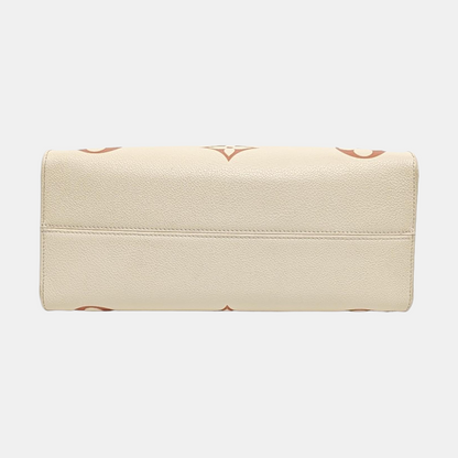 LOUIS VUITTON ONTHEGO Medium Beige Calfskin Monogram Embossed Jungle Bag Shoulder Bag Tote Bag Golden Hardware-(SKU)-969458373