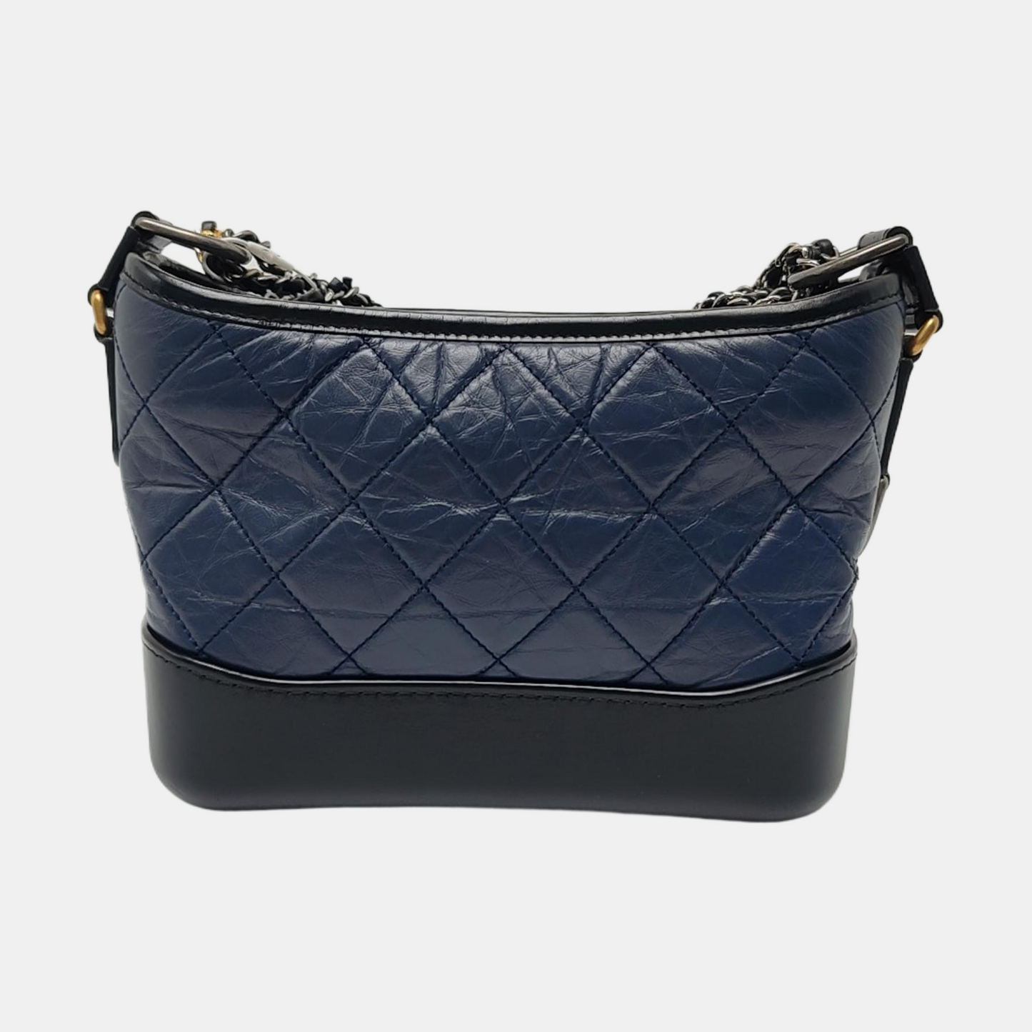 CHANEL GABRIELLE Small Deep Blue Calfskin Leather Quilted Hobo Shoulder Bag 28 Clasp Gold Silver Rhodium Hardware Removable Shoulder Strap-(SKU)-969331059