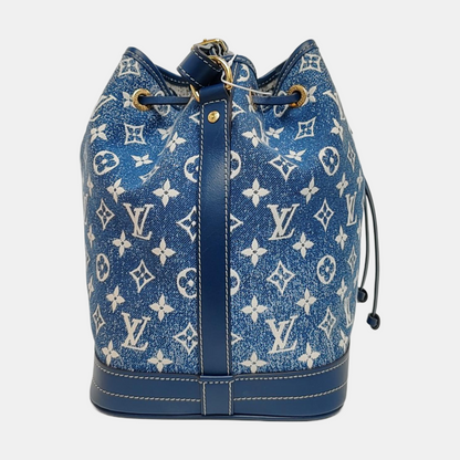 LOUIS VUITTON NOÉ Large Blue Denim Monogram Bucket Bag Crossbody Shoulder Bag Gold Hardware Removable Shoulder Strap Full Accessories-(SKU)-969550979