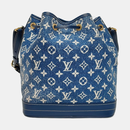 LOUIS VUITTON NOÉ Large Blue Denim Monogram Bucket Bag Crossbody Shoulder Bag Gold Hardware Removable Shoulder Strap Full Accessories-(SKU)-969550979