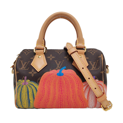 LOUIS VUITTON SPEEDY 20 Brown Coated Canvas Monogram Print Single Shoulder Bag Handbag Crossbody Bag Detachable Strap-(SKU)-969020849