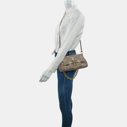 LOUIS VUITTON FAVORITE Gray Cowhide Embossed Shoulder Bag Crossbody 2 Removable Straps Golden Hardware-(SKU)-969275114