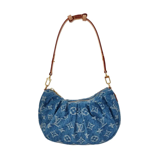 LOUIS VUITTON POCHETTE VALLEY Blue Denim Monogram Jacquard Handbag Shoulder Bag Gold Hardware Detachable Strap-(SKU)-969614948