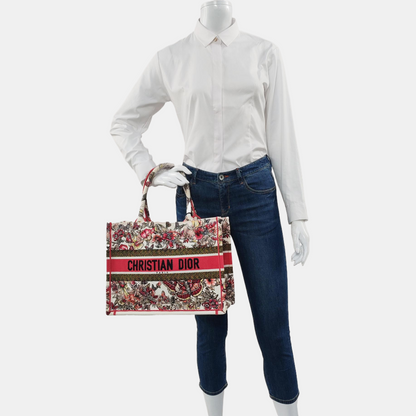 DIOR Book Tote Medium Multicolor Canvas Embroidered Handbag-(SKU)-969631760