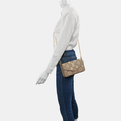 LOUIS VUITTON FÉLICIE Grey Calfskin Monogram Embossed 3-in-1 Shoulder Bag Crossbody with Removable Straps-(SKU)-969625454