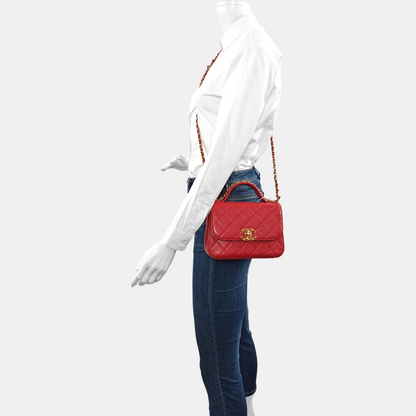 CHANEL CHAIN INFINITY TOP HANDLE Medium Size Red Grained Leather Quilted Shoulder Bag Handbag Crossbody Bag Detachable Strap Golden Hardware 28cm-(SKU)-969743804