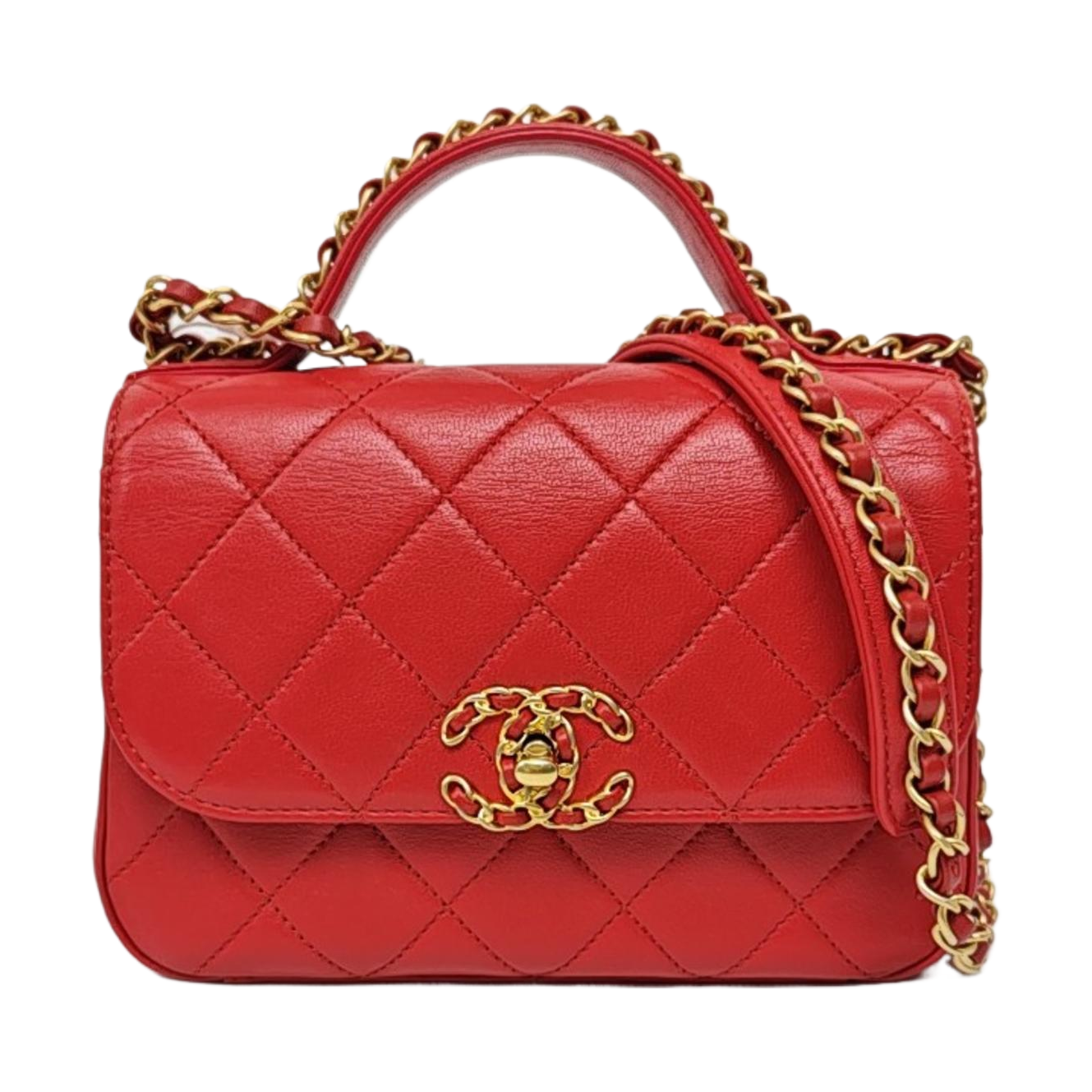 CHANEL CHAIN INFINITY TOP HANDLE Medium Size Red Grained Leather Quilted Shoulder Bag Handbag Crossbody Bag Detachable Strap Golden Hardware 28cm-(SKU)-969743804