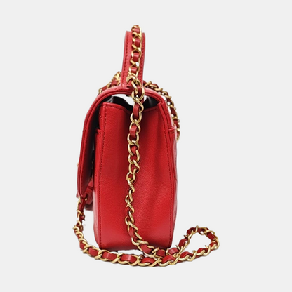 CHANEL CHAIN INFINITY TOP HANDLE Medium Size Red Grained Leather Quilted Shoulder Bag Handbag Crossbody Bag Detachable Strap Golden Hardware 28cm-(SKU)-969743804
