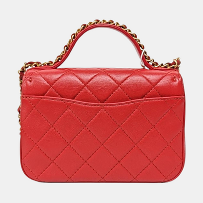CHANEL CHAIN INFINITY TOP HANDLE Medium Size Red Grained Leather Quilted Shoulder Bag Handbag Crossbody Bag Detachable Strap Golden Hardware 28cm-(SKU)-969743804