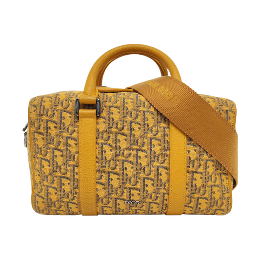 DIOR Lingot Yellow Canvas Monogram Boston Bag Crossbody Shoulder Bag Tote Bag-(SKU)-969531288