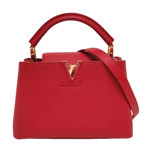 LOUIS VUITTON CAPUCINES BB Red Calfskin Single Shoulder Bag Handbag Crossbody Bag Gold Hardware Removable Shoulder Strap-(SKU)-969386488