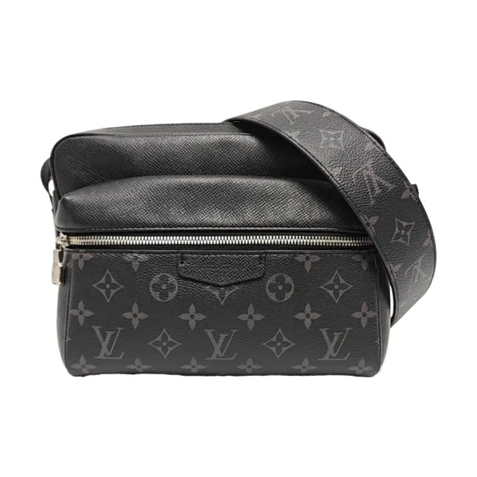LOUIS VUITTON OUTDOOR Small Black Calfskin Monogram Messenger Bag Shoulder Bag Crossbody with Silver Hardware-(SKU)-969653637