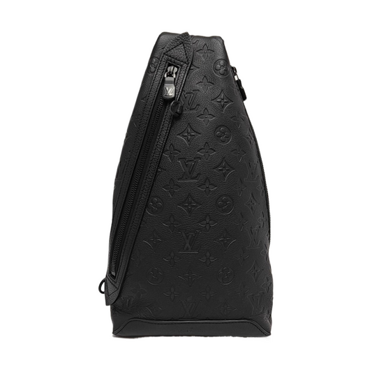 LOUIS VUITTON DUO Black Calfskin Monogram Embossed Crossbody Shoulder Bag with Black Hardware, Pouch-(SKU)-969654004