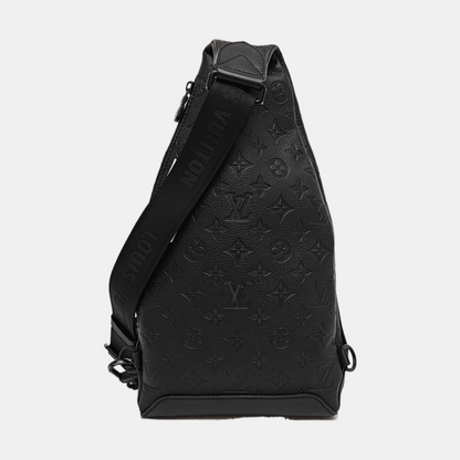 LOUIS VUITTON DUO Black Calfskin Monogram Embossed Crossbody Shoulder Bag with Black Hardware, Pouch-(SKU)-969654004