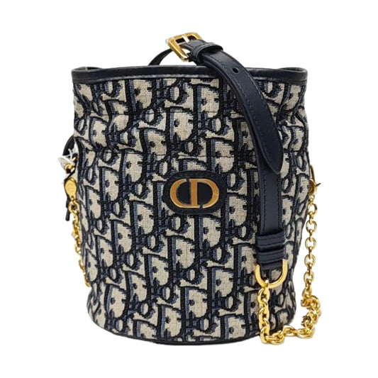 DIOR 30 Montaigne Mini Blue Fabric Monogram Embossed Shoulder Bag Tote Crossbody Bag Gold Hardware Removable Strap-(SKU)-969653781
