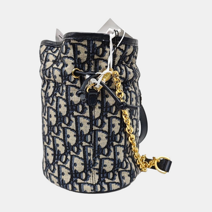 DIOR 30 Montaigne Mini Blue Fabric Monogram Embossed Shoulder Bag Tote Crossbody Bag Gold Hardware Removable Strap-(SKU)-969653781