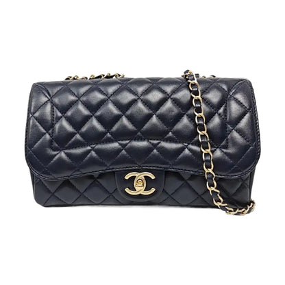 CHANEL CLASSIC SINGLE FLAP Medium Deep Blue Lamb Leather Quilted Single Shoulder Bag Crossbody Bag Golden Hardware 21 Clutch-(SKU)-969199227