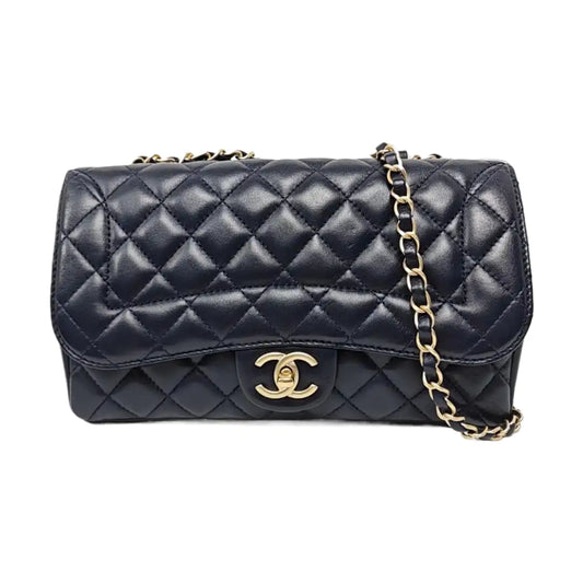 CHANEL CLASSIC SINGLE FLAP Medium Deep Blue Lamb Leather Quilted Single Shoulder Bag Crossbody Bag Golden Hardware 21 Clutch-(SKU)-969199227