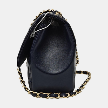 CHANEL CLASSIC SINGLE FLAP Medium Deep Blue Lamb Leather Quilted Single Shoulder Bag Crossbody Bag Golden Hardware 21 Clutch-(SKU)-969199227