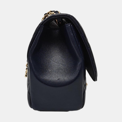 CHANEL CLASSIC SINGLE FLAP Medium Deep Blue Lamb Leather Quilted Single Shoulder Bag Crossbody Bag Golden Hardware 21 Clutch-(SKU)-969199227