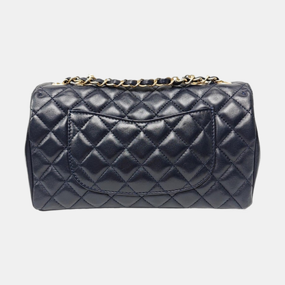 CHANEL CLASSIC SINGLE FLAP Medium Deep Blue Lamb Leather Quilted Single Shoulder Bag Crossbody Bag Golden Hardware 21 Clutch-(SKU)-969199227