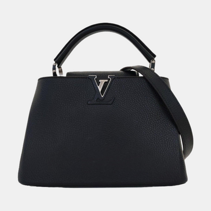 LOUIS VUITTON CAPUCINES BB Black Calfskin Shoulder Bag, Handbag, Crossbody Bag with Detachable Strap-(SKU)-969527103