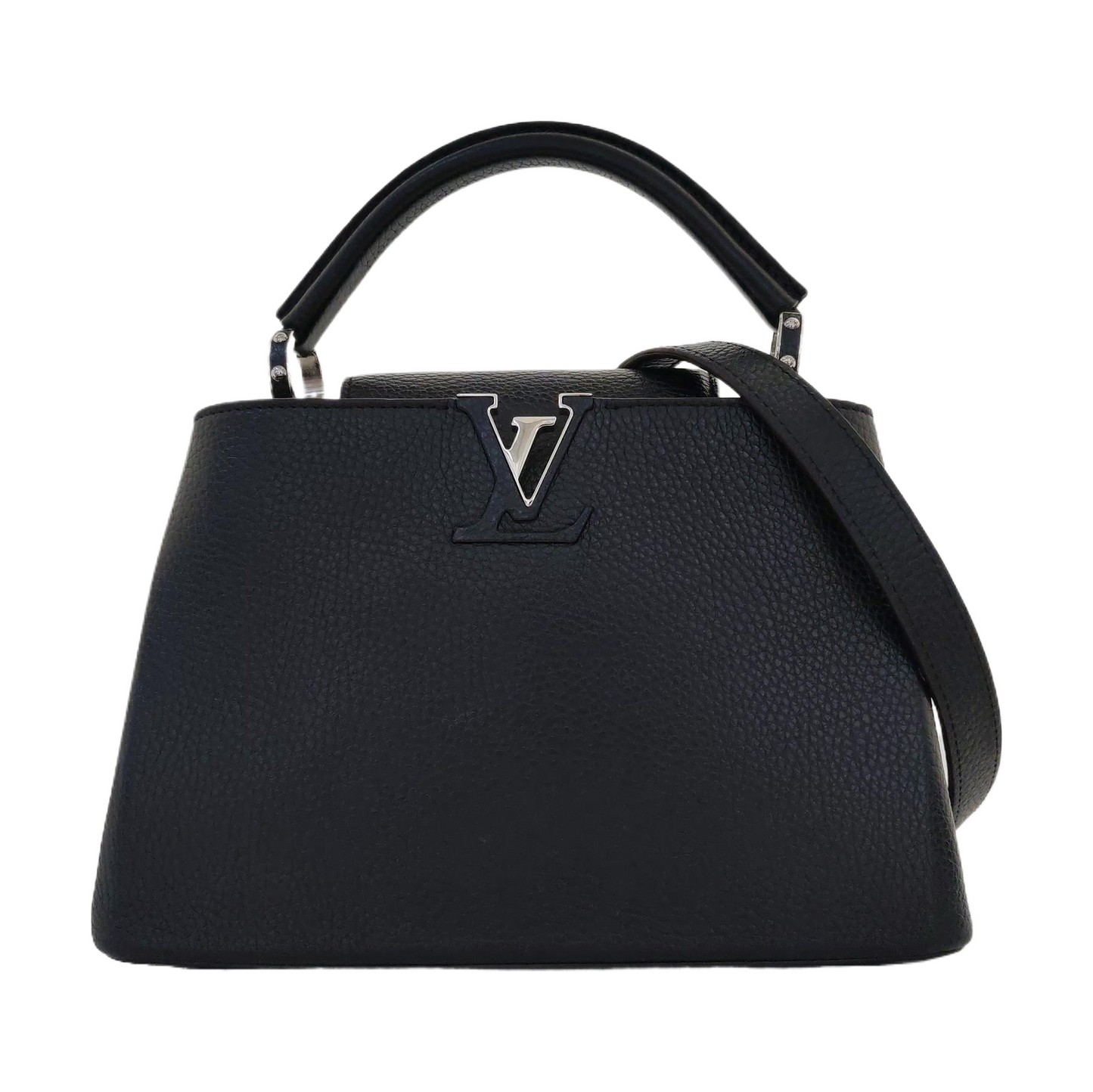 LOUIS VUITTON CAPUCINES BB Black Calfskin Shoulder Bag, Handbag, Crossbody Bag with Detachable Strap-(SKU)-969527103