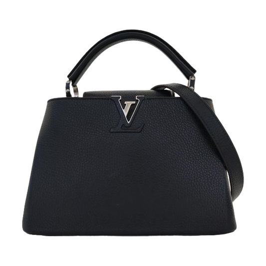 LOUIS VUITTON CAPUCINES BB Black Calfskin Shoulder Bag, Handbag, Crossbody Bag with Detachable Strap-(SKU)-969527103