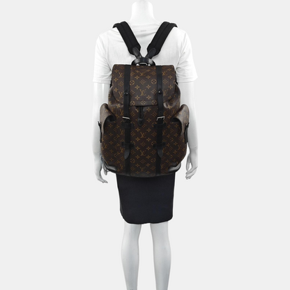 LOUIS VUITTON CHRISTOPHER Small Brown Coated Canvas Monogram Backpack with Silver Hardware-(SKU)-969646194