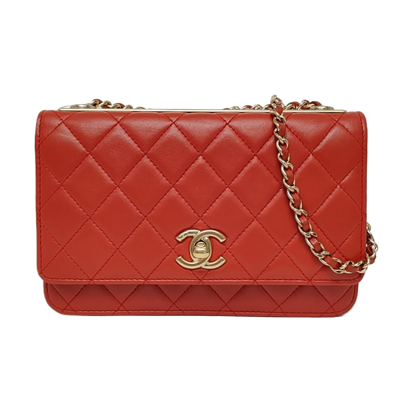 CHANEL WOC Red Lamb Skin Quilted Shoulder Bag Crossbody Bag Golden Hardware 22 Clasp-(SKU)-969580158